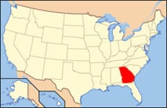 Map of the United States with Georgia highlighted in red.