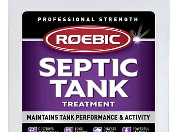 Container of Roebic Septic Tank Treatment K-37 for maintaining septic tank performance.