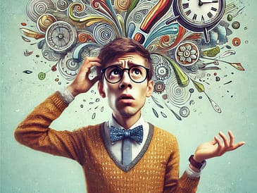 a man scratching his head in confusion, whimsical style