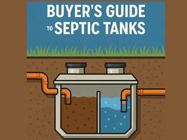 Illustration of a septic tank with labeled sections for wastewater and clear water.