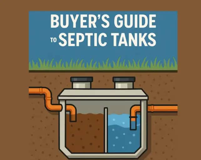 Illustration of a septic tank with labeled sections for wastewater and clear water.