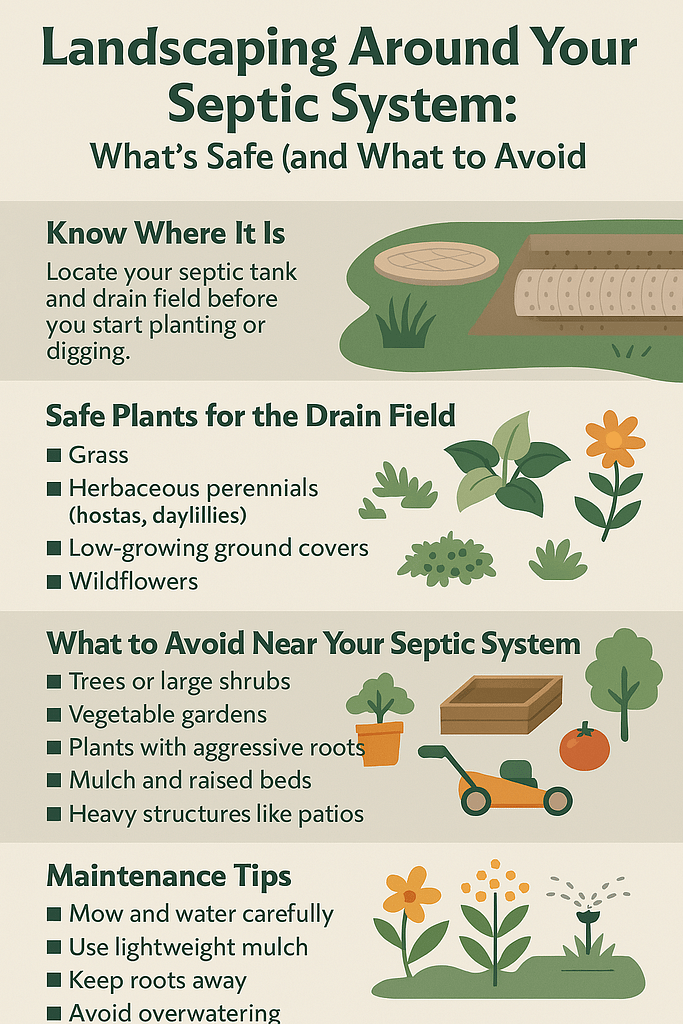 Landscaping around septic center infographic Landscaping around septic center infographic
